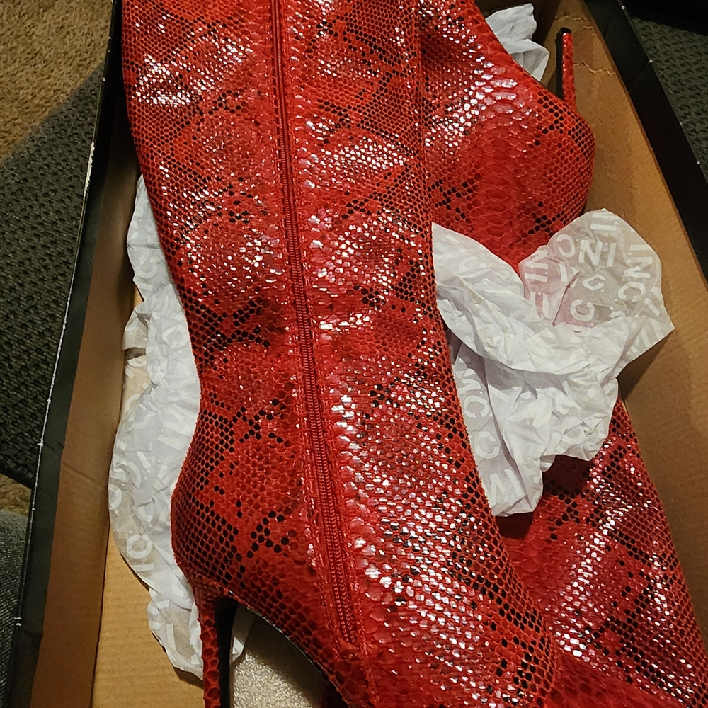 Zara Red Snakeskin Stiletto Boots